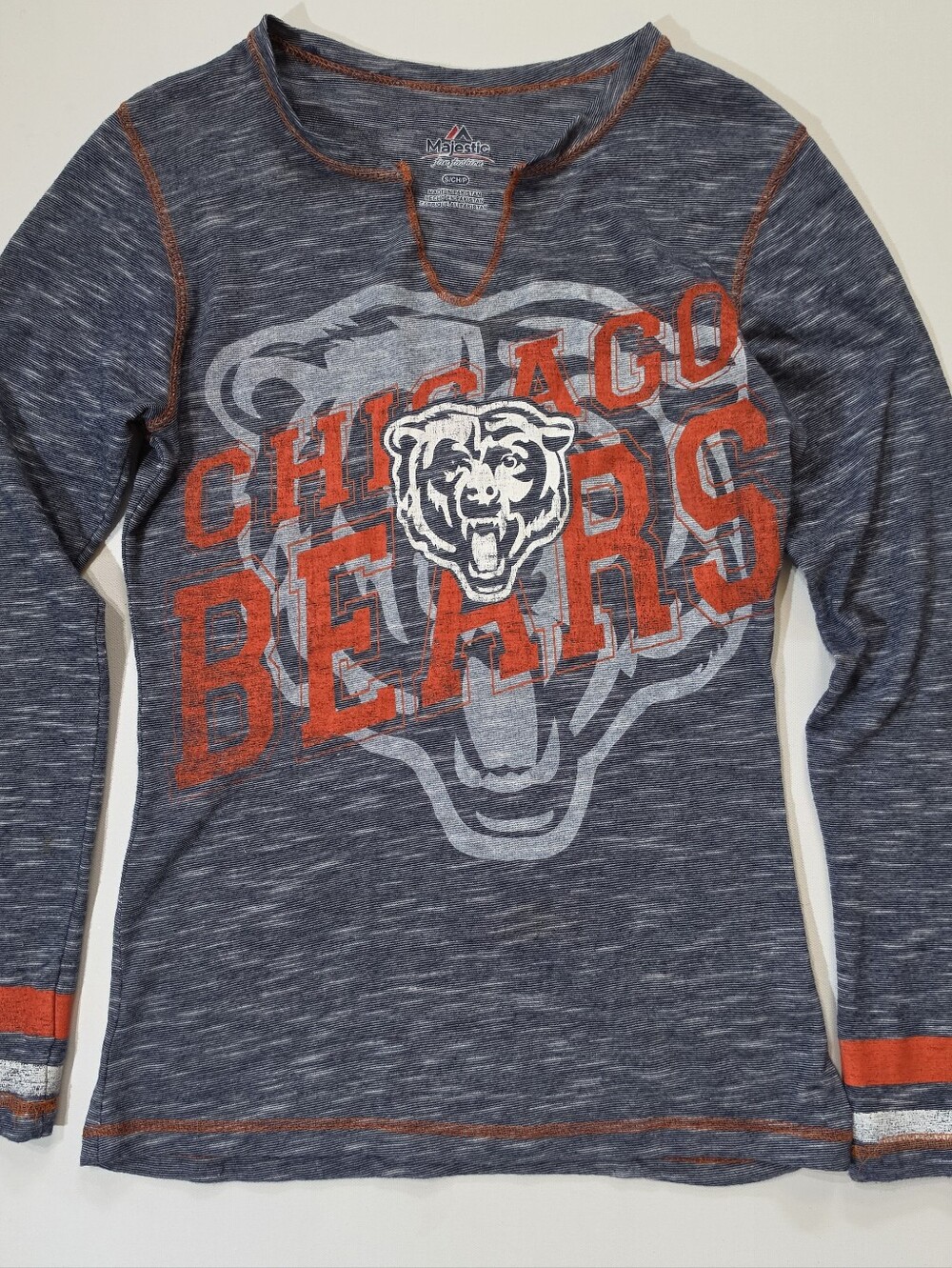 NFL Chicago Bears T-shirt Womens Small Grey Orange Graphic Majestic Fan Tee